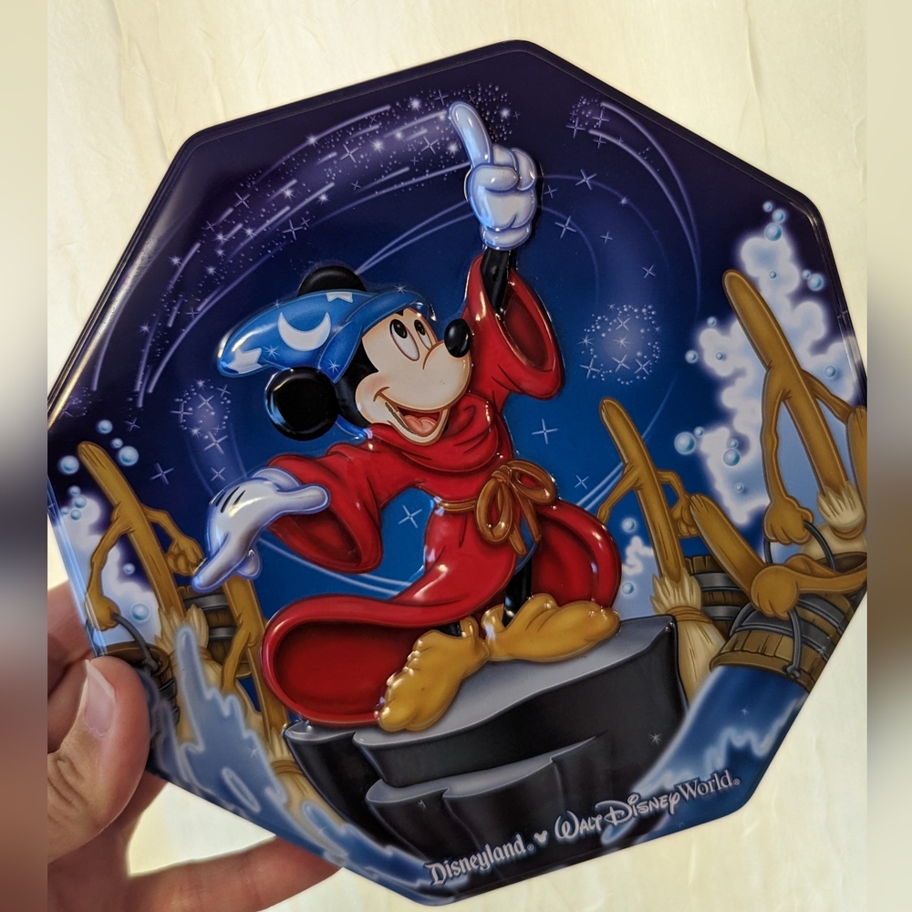 Retro Discontinued Walt Disney World Fantasia 3D Mickey Mouse metal tin Empty
